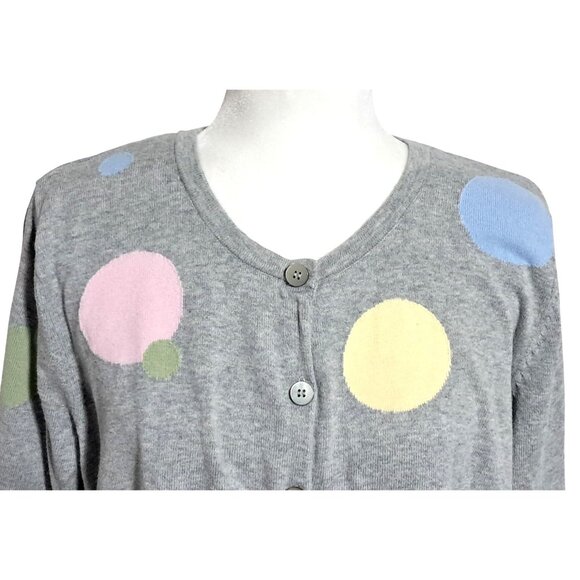 Pastel Dots Cardigan Sweater Womens 1X by CJ Banks Button Front Gray Pink Blue Y - Picture 4 of 8